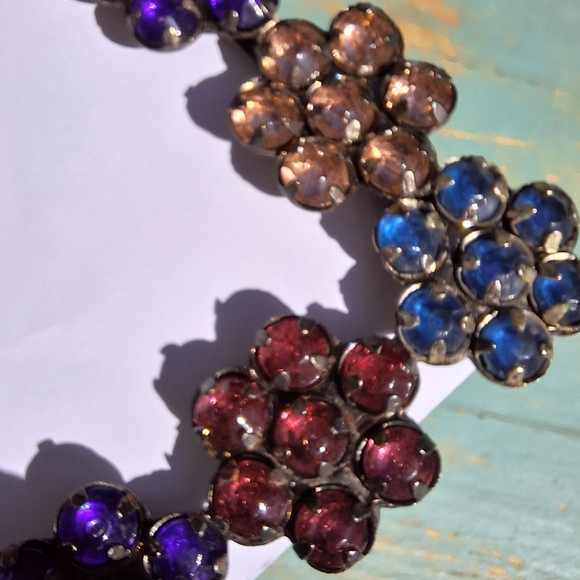 Jeweled Picture Frame Metal and Gemstone Flowers Multi Colored Jewel Tones - Picture 2 of 16